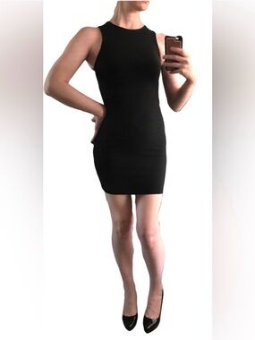 Forever 21 Black Bodycon Mini Dress S Small LBD High Neck Cocktail Date Night